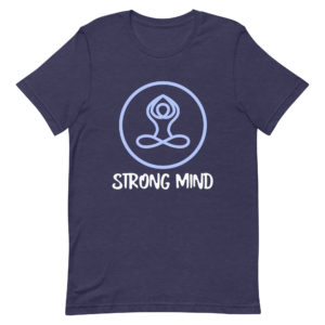 Strong Mind Lotus: Premium Tee Shirt in heather-midnight-navy with a lotus graphic and "Strong Mind" text printed on the front.