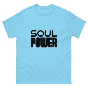 Blue T-shirt with 'Soul Power' text design