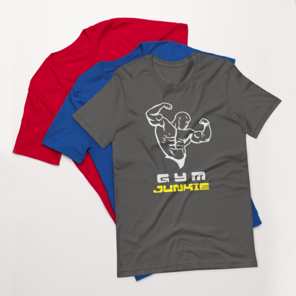 Gym Junkie : Premium Tee Shirt : Colour: Asphalt : Mockup: Grouped Tees