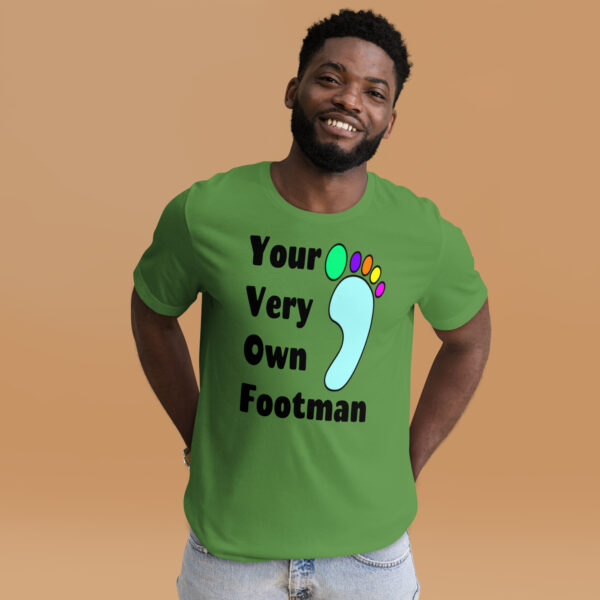 Your Very Own Footman: Premium Tee Shirt : Mockup Man Standing : Colour: Leaf: Bella & Canvas 3001