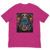 Pink T-shirt with spooky pub illustration.