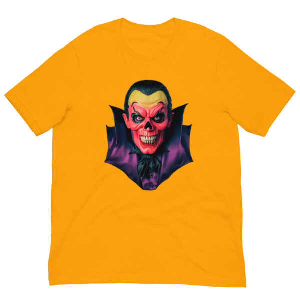 Orange t-shirt featuring a vampire skull design.