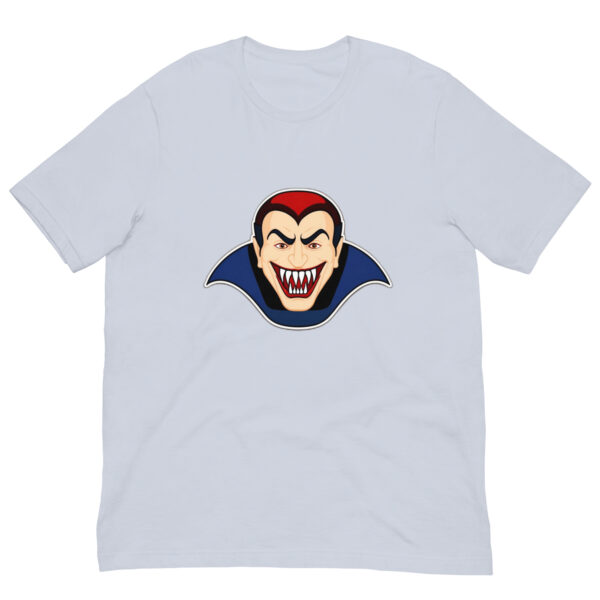 Vampire face graphic on white T-shirt