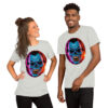 Blue Deville: Halloween : Premium Tee Shirt : Colour: White : Bella & Canvas 3001 : Mockup: Male & Female Standing