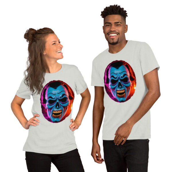 Blue Deville: Halloween : Premium Tee Shirt : Colour: White : Bella & Canvas 3001 : Mockup: Male & Female Standing