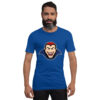 Man wearing blue T-shirt with vampire graphic