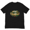 Black t-shirt with Merry Christmas design.