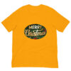 Yellow T-shirt with Merry Christmas design.