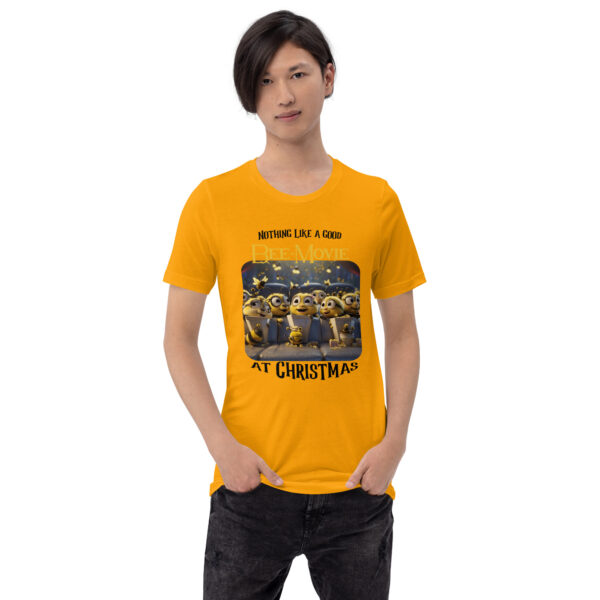 Person in yellow Bee Movie Christmas t-shirt