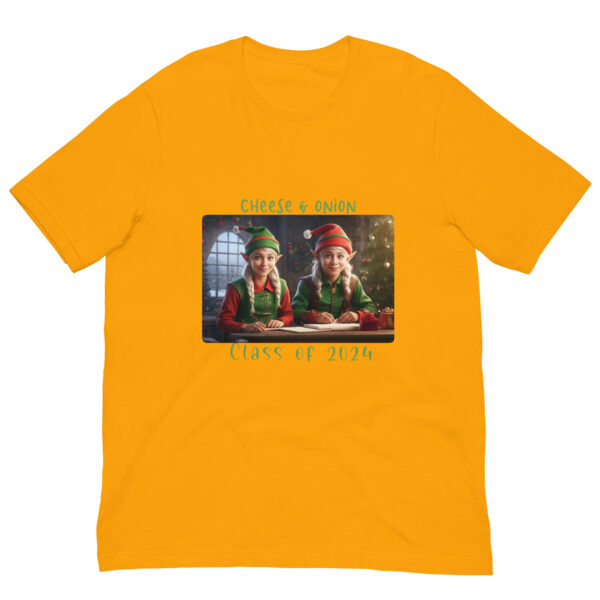 Yellow T-shirt with elves, Class of 2024 design