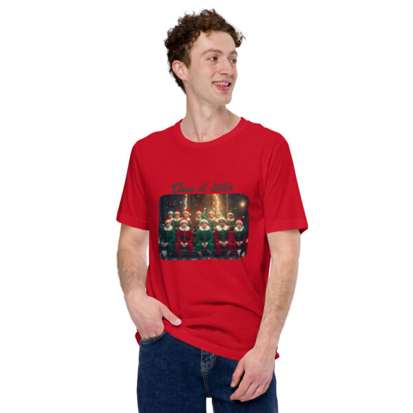 Red T-shirt with 'Class of 2024' elf design.