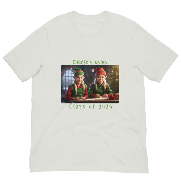 T-shirt with elves, Cheese & Onion Class of 2024.