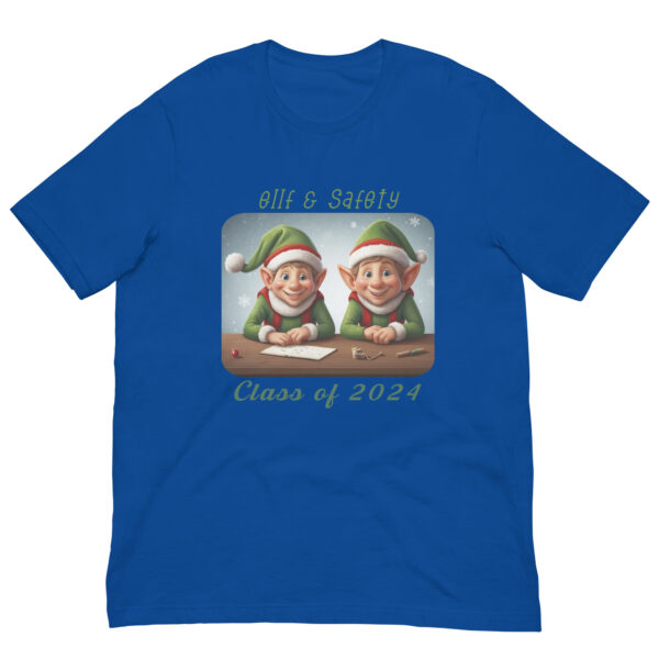 Christmas elves on blue shirt cartoon design