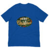 Blue T-shirt with Merry Christmas design.