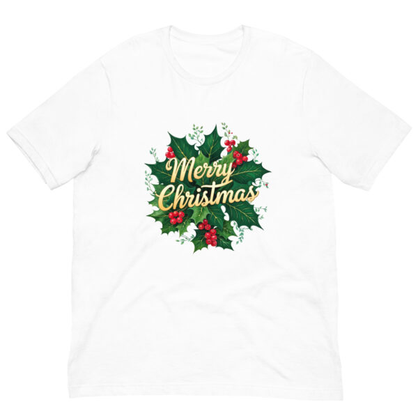 White T-shirt with Merry Christmas holly design