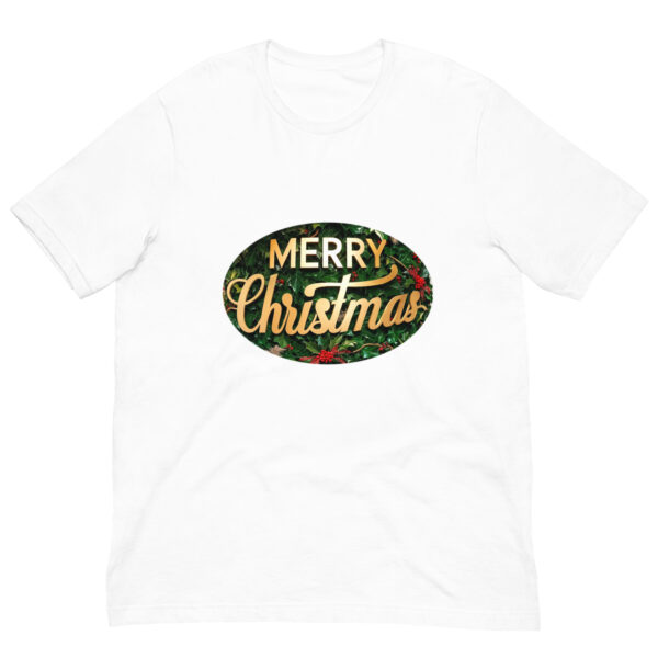 White T-shirt, Merry Christmas design, festive style.