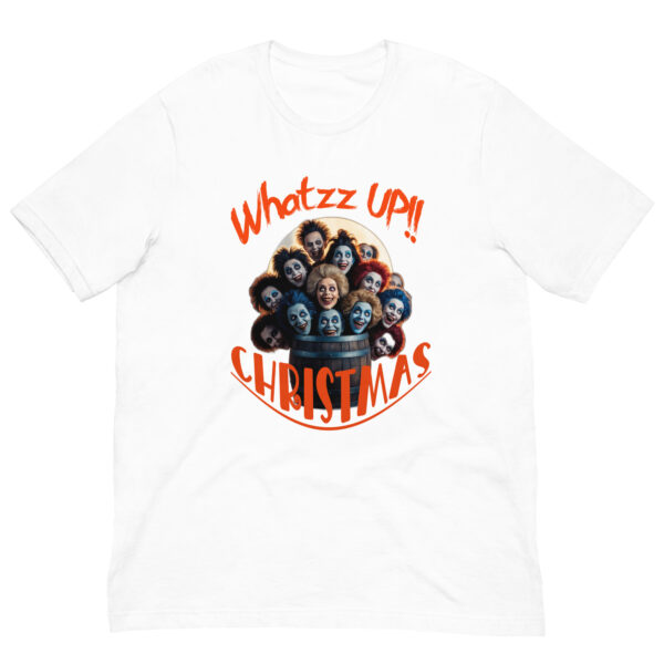 T-shirt with 'Whatzz Up!! Christmas' clown print.