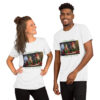 Smiling couple wearing Cheese & Onion 2024 t-shirts.