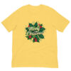 Yellow Christmas T-shirt with holly design.