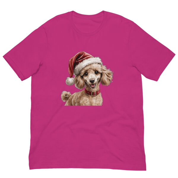 Pink T-shirt with poodle in Santa hat design.