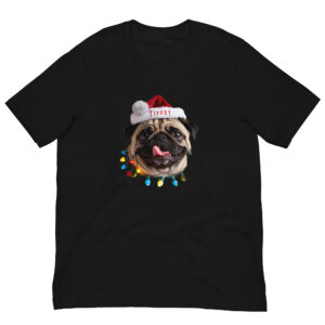 Black T-shirt with festive pug design