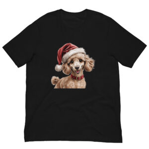 T-shirt with poodle in Santa hat design.