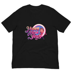 Black shirt with 'Happy New Year' design