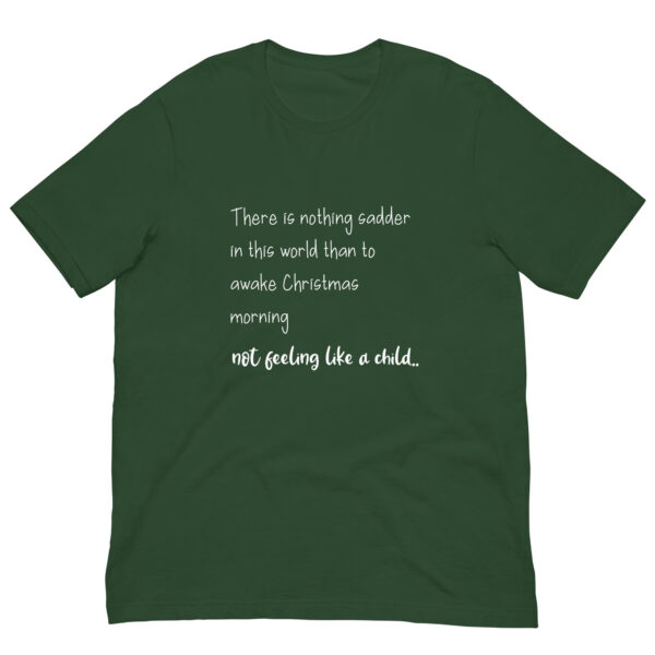 Green T-shirt with Christmas sentiment text.