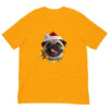 Yellow t-shirt with pug in Santa hat image.