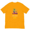 Orange T-shirt with abstract yoga design and text