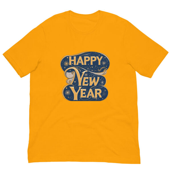 Orange T-shirt with Happy New Year design.