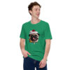 Man wears green festive pug Christmas T-shirt