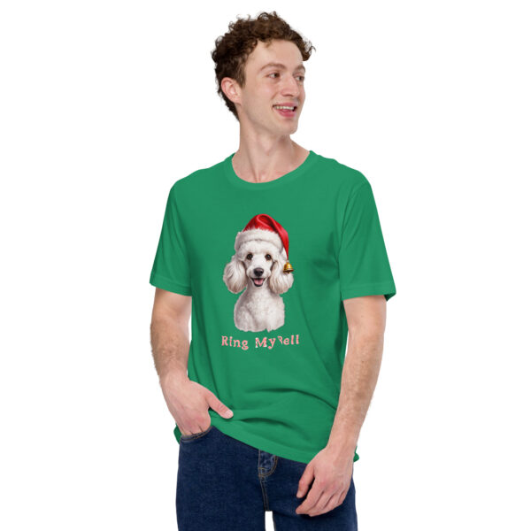 Man wearing Christmas dog T-shirt, green colour