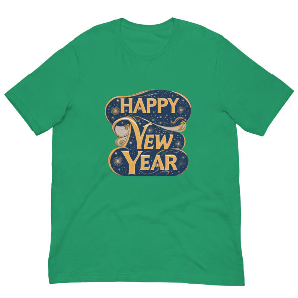 Green t-shirt with Happy New Year design.