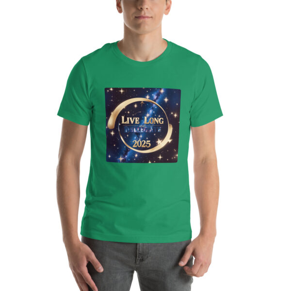 Green t-shirt with 2025 galaxy design.