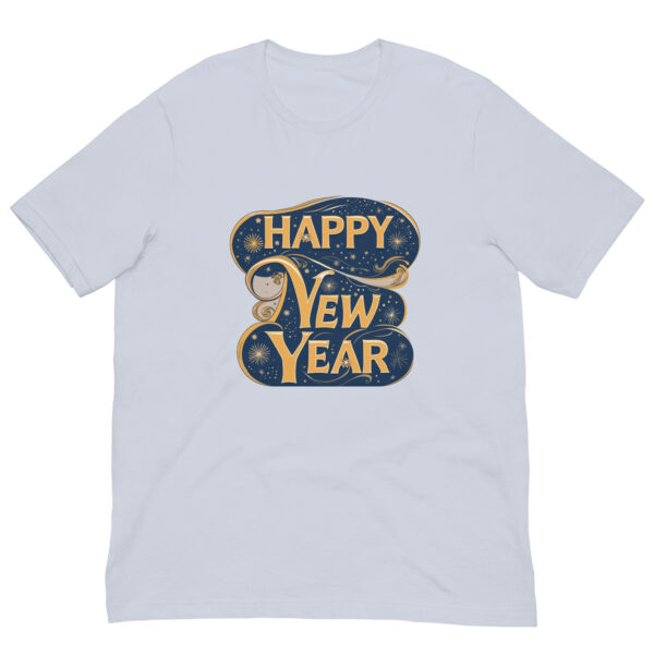 Happy New Year design on white T-shirt.