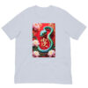 T-shirt with snake and floral design, 2025 theme.