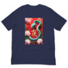 Colourful snake design on blue T-shirt