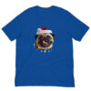 Christmas pug design on blue T-shirt