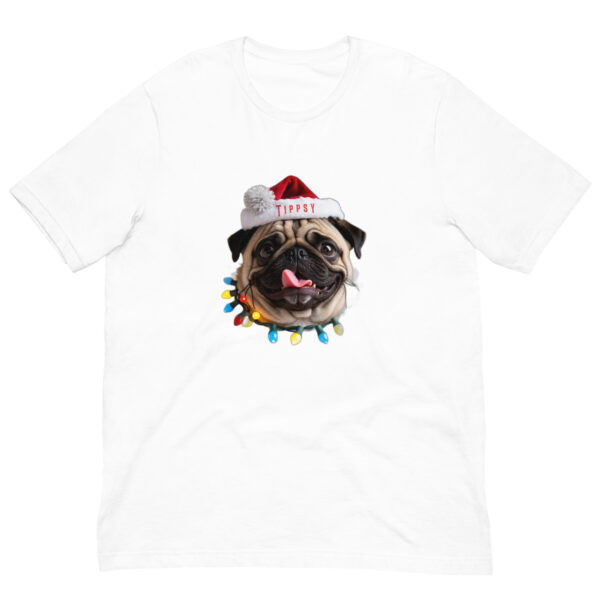 Christmas pug t-shirt with Santa hat and lights.