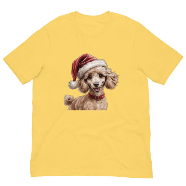 Yellow T-shirt with poodle in Santa hat design.