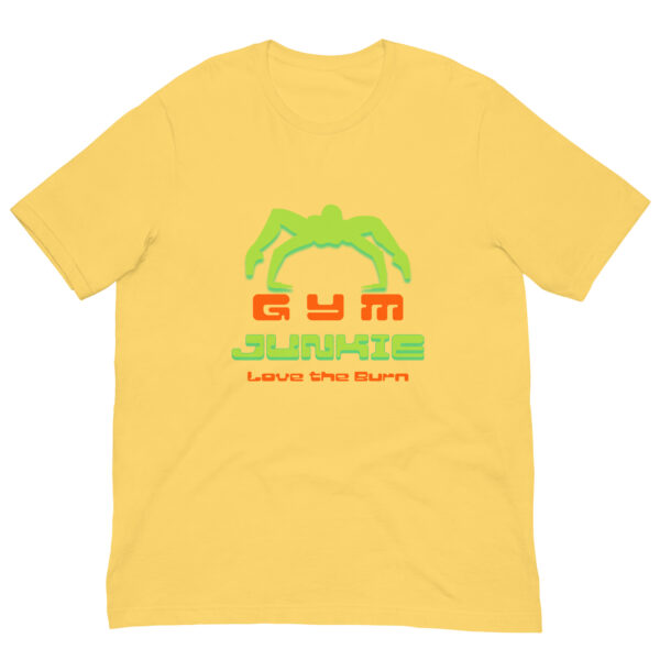 Yellow T-shirt with 'Gym Junkie' design.