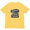 Yellow T-shirt with 'Happy New Year' design.