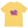 Yellow T-shirt with Happy New Year cartoon design.